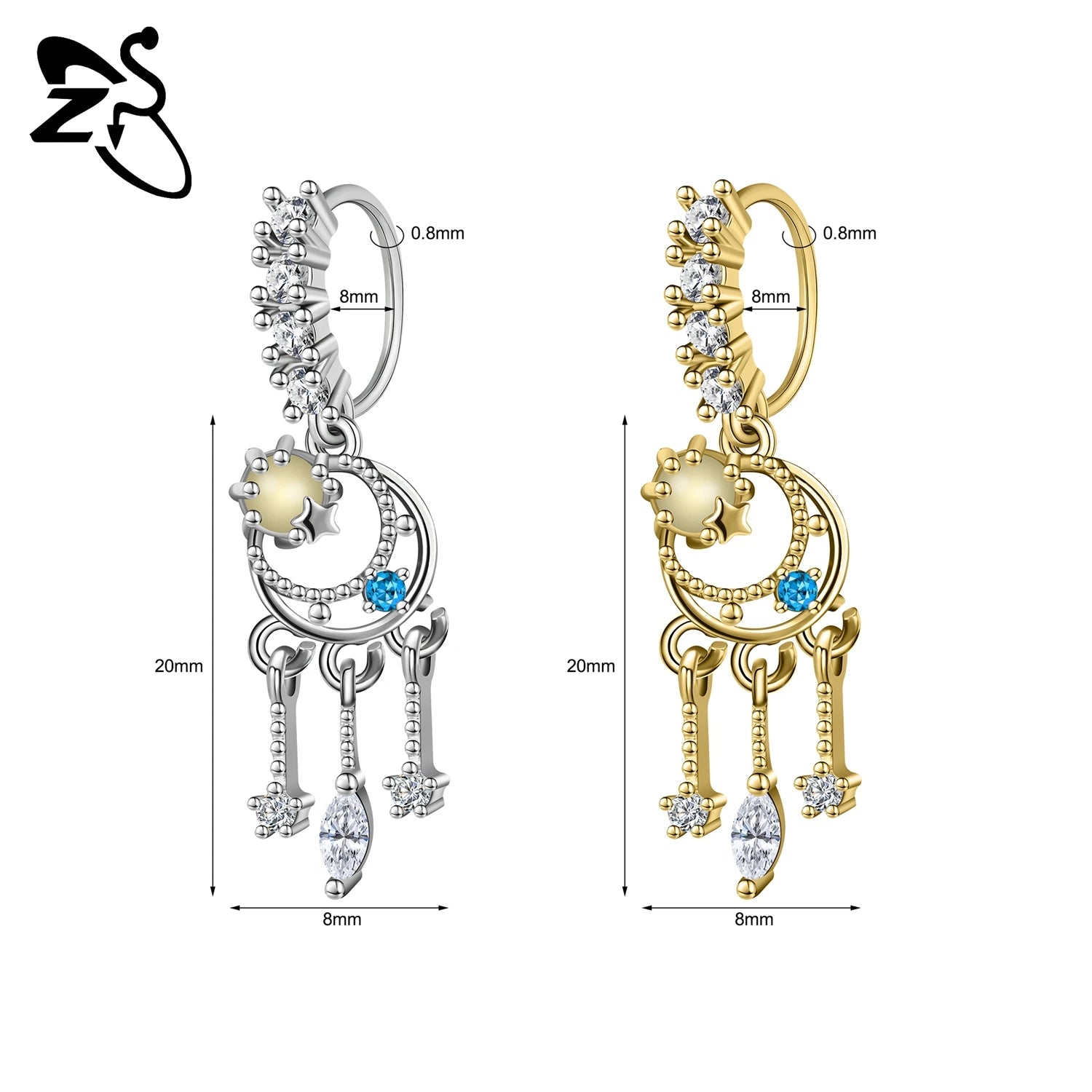ZS 1 Piece 20G Trendy Hoop Nose Rings Women Moon Star Flower Pendant Septum Piercing alternate view