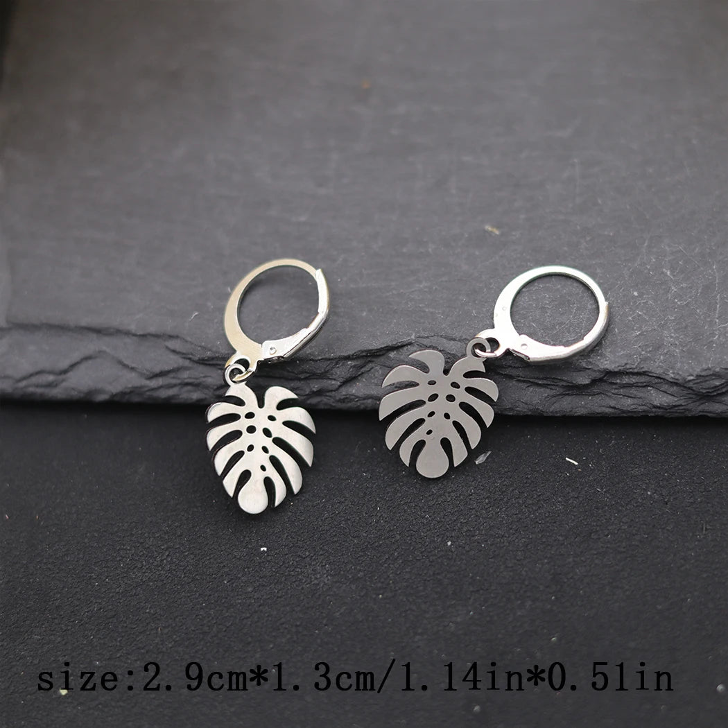 Chandler Stainless Steel Monstera Leaf Drop Earrings Boho Jewelry Stylish Plant Gift M close-up view