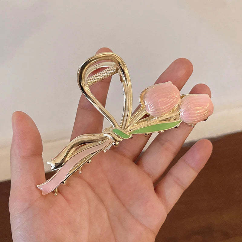 New Tulip Flower Hair Clip Back Head Grab Clip Fashion Ponytail Fixed Hairpins Simple alternate view