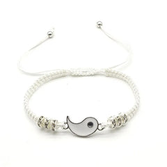 2 PC Jewelry Set Couple Black White Tai Chi Bracelet Rope Adjustable Chain Set Simple close-up view