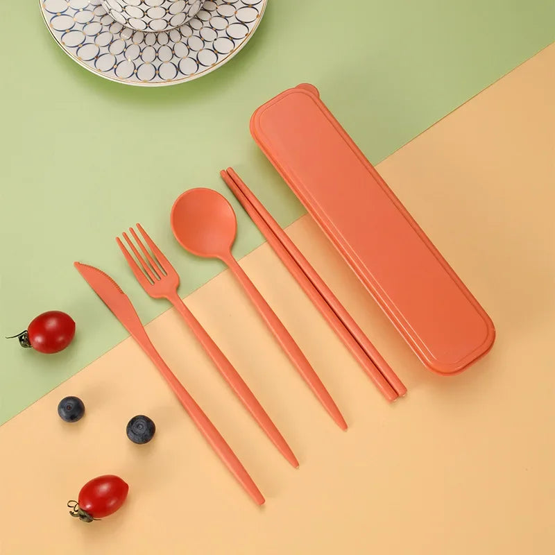 4-piece Portable Utensils, Healthy Eco-Friendly Wheat Straw Cutlery, Reusable Chopsti alternate view