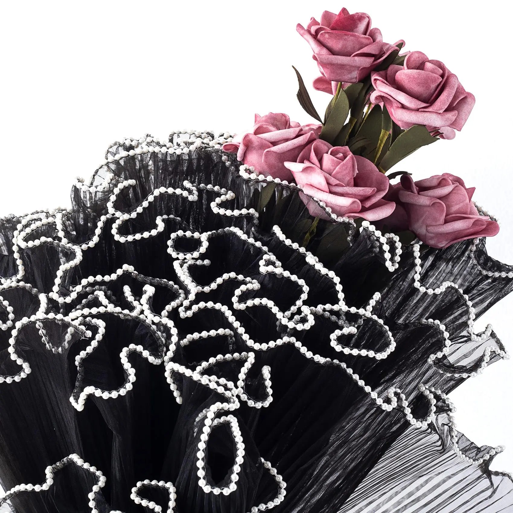 Flower wrapping paper with pearl edges, black bouquet wrapping paper, Korean florist f close-up view