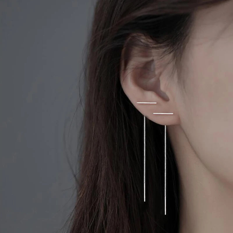JWER S925 Silver Needle Star Line Earring for Women Tassel Drop Earring Long Chain Be lifestyle view