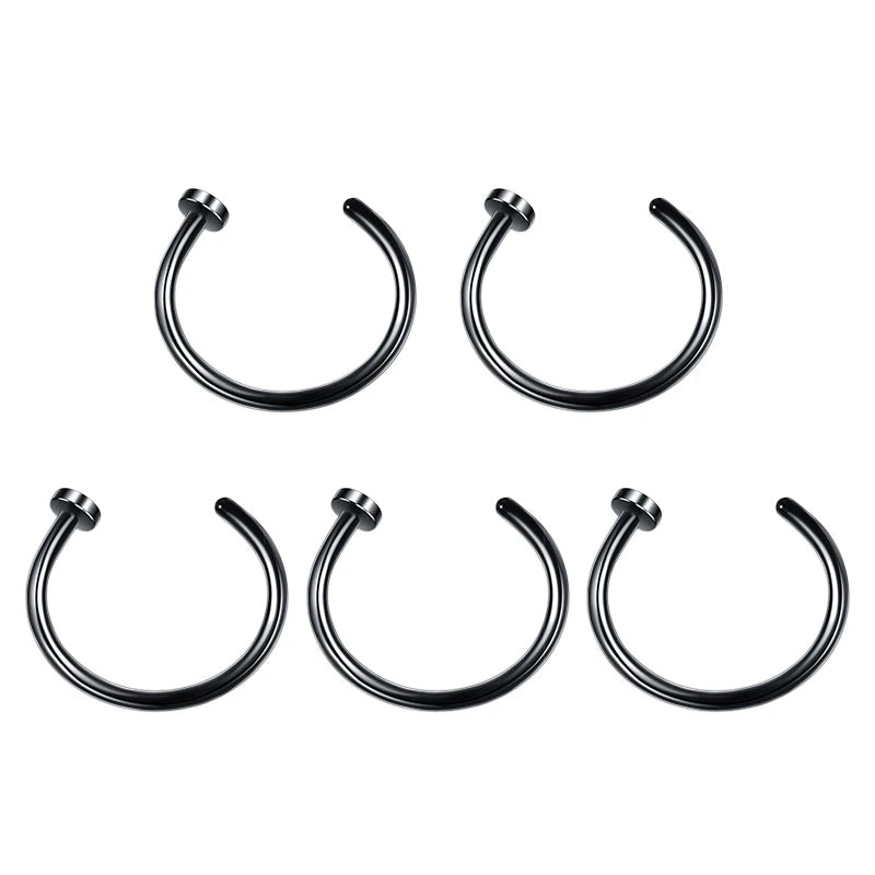 5PC Stainless Steel Women Nostril Nose Hoop Stud Rings Clip on Nose Rings Fake Nose Earr detail view