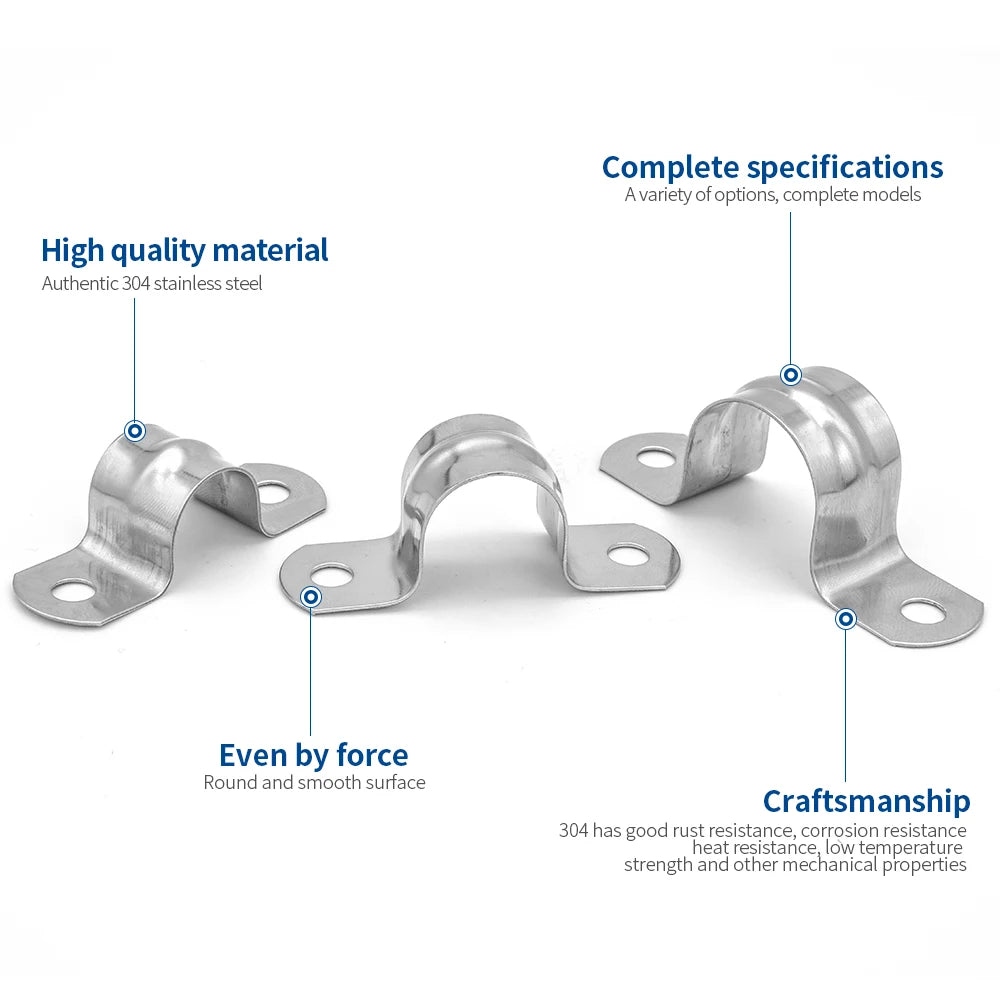 NINDEJIN U Shape Pipe Clamps | 304 Stainless Steel Two Hole Strap Conduit Tube Clip detail view