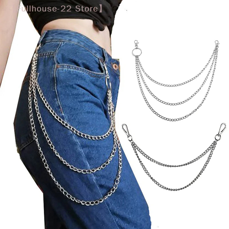 【MAX-22】1Pcs 2/3Layer Punk Hip-hop Long Metal Belt Chain Fashion Trousers Pant Waist Met detail view