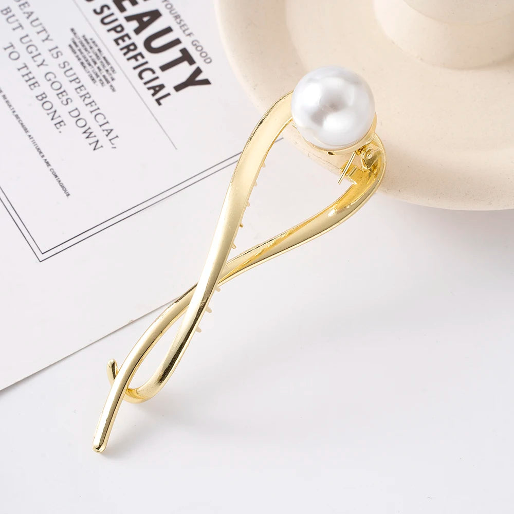 Metal Pearl Hair Claw Clip Women Hair Bun Twist Hairpin Flowers Headband Rhinestone B lifestyle view