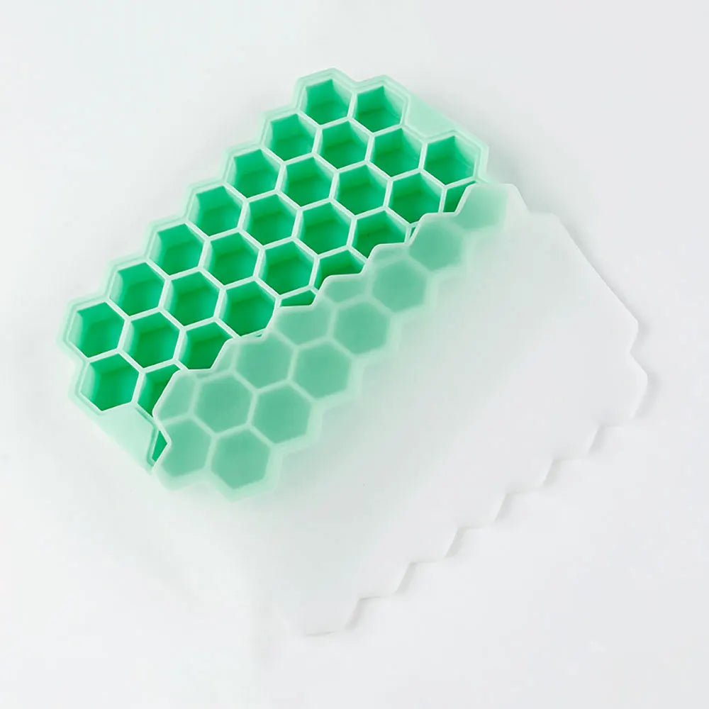 37 Grids Honeycomb Ice Cube Silicone Mold with Lid | Flexible Silicone Ice Tray for DI close-up view