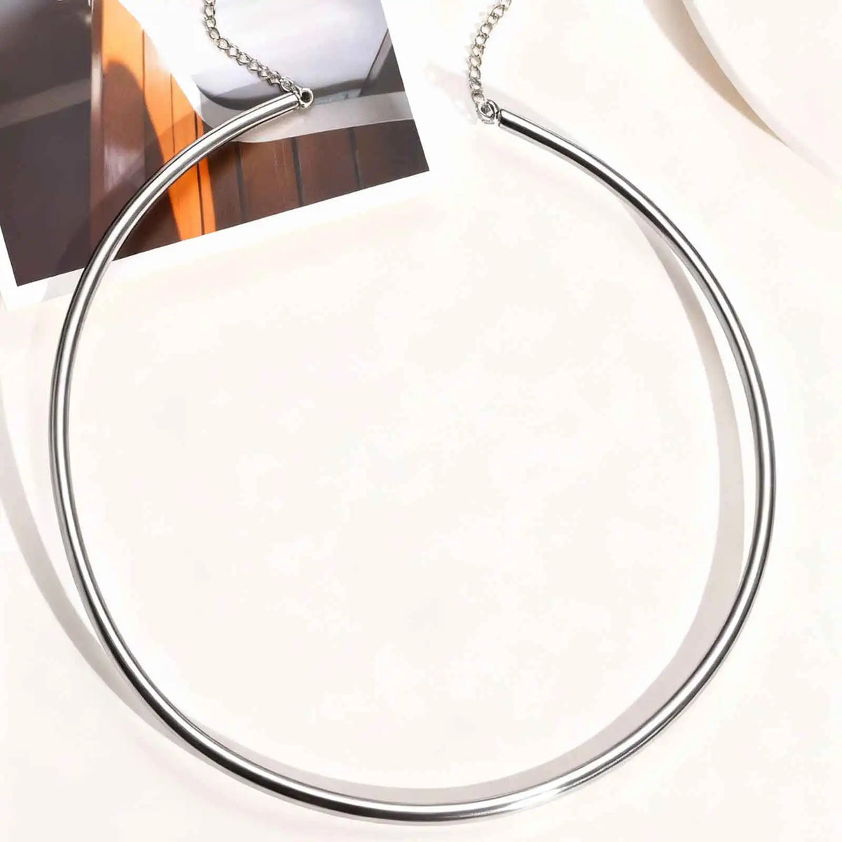 Dainty 4MM Wide Choker Necklace for Women,Silver Color Stainless Steel Necklaces, Torque detail view