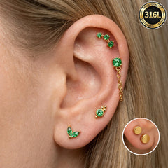 EVISPOL 18G Stainless Steel Flat Back Stud Earrings for Women Men Hypoallergenic Green CZ Tragus Hel