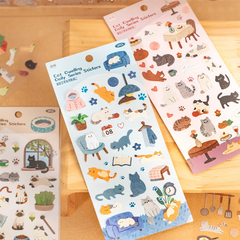Mr. Paper 6-Pack Cat Life Stickers - Feline Theme Journal Supplies, Creative Collage D close-up view