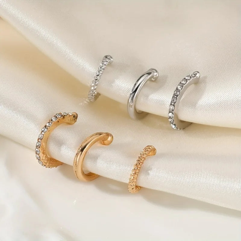Korean Design Stainless Steel Clip Earrings No Piercing Gold Color Ear Bone Clips Sim lifestyle view