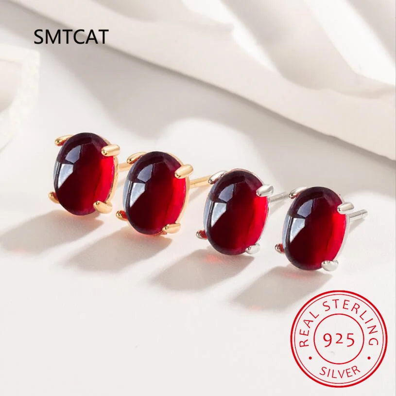 Oval Cut Red Genuine Natural Garnet Ruby 925 Sterling Silver Stud Earring for Women F alternate view