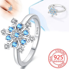 Women Ring 925 Sterling Silver Blue Zircon Snowflake Ring Winter Christmas Wedding Party Romantic Je