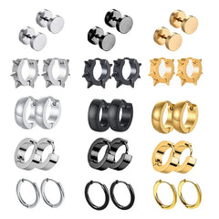 Unisex Punk Black Stainless Steel Hoop Earrings | Gothic Fake Earring Set