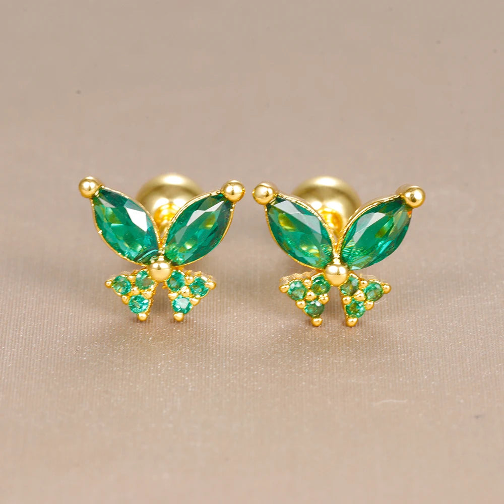 Butterfly Green Stud Earrings Women Stainless Steel alternate view