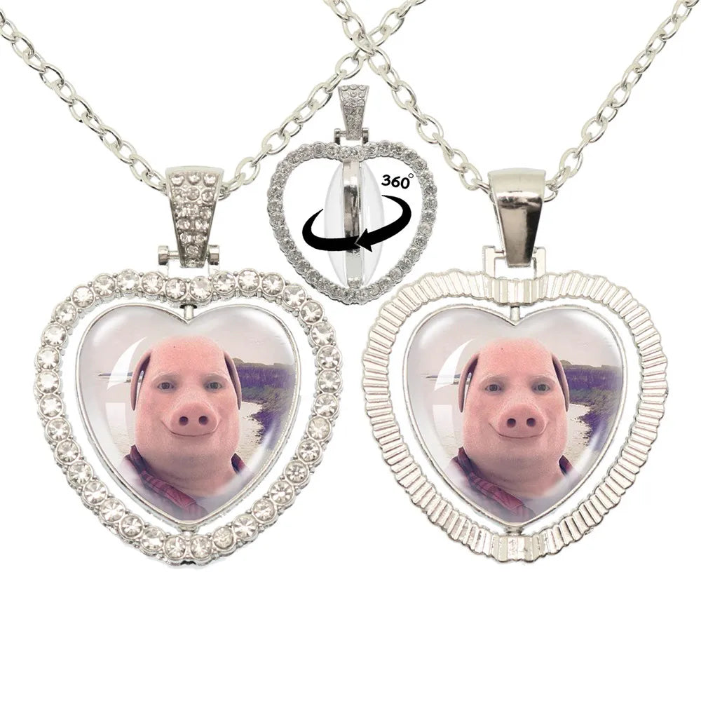 John Pork is Calling Answer Call Phone Humor Funny Pig Lover Graphic Glass Cabochon Heart-Shape Pendant Necklace Jewelry Gift