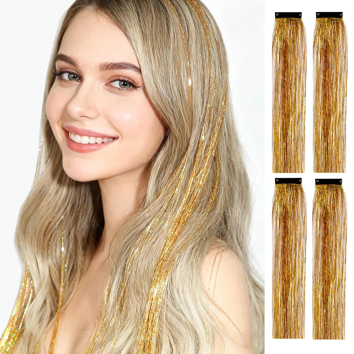 4 Pcs Hair Tinsel Clip Hair Tinsel Kit Glitter Fairy Tinsel Hair Extensions Colorful Heat Resistant Party Festival Accessories