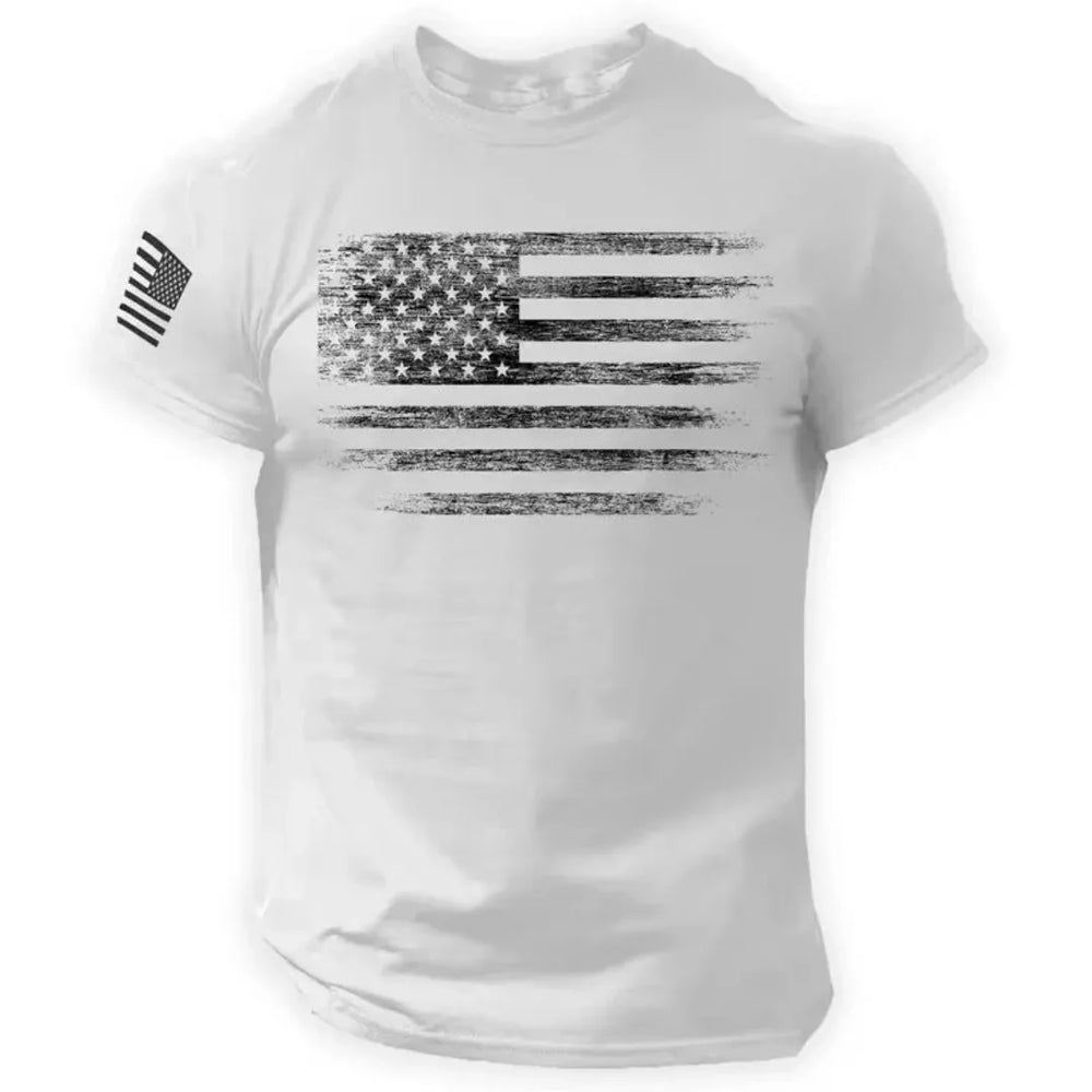 Retro American Flag T-Shirt | Casual Short Sleeve Pullover for Men lifestyle view