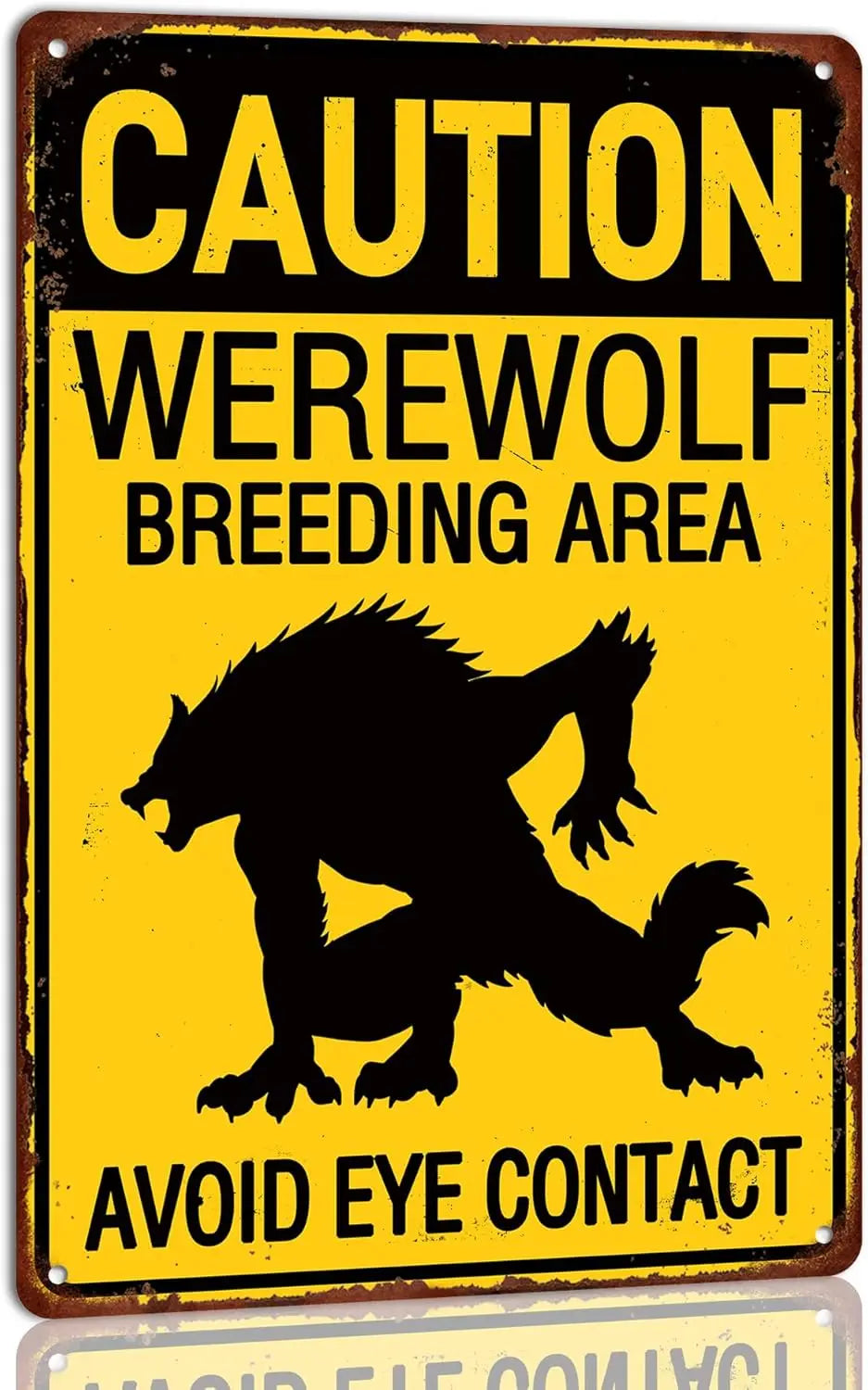 Caution Werewolf Breeding Area Avoid Eye Contact Metal Tin Sign Bar Pub Home Wall Decor Cafe Farmhouse Man Cave Decoration Retro