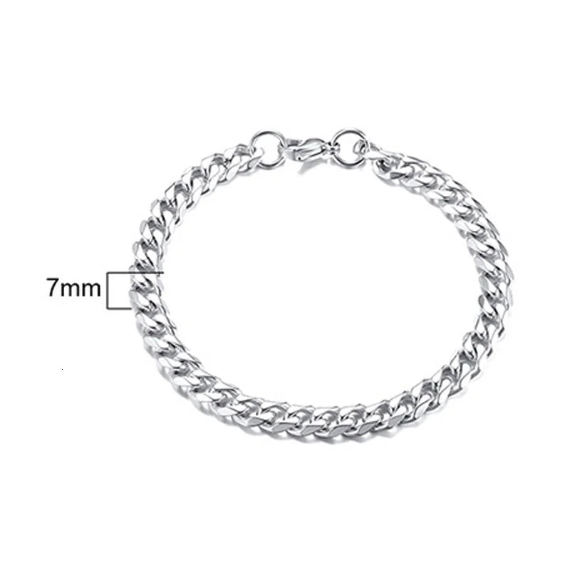 Stainless Steel Chain Bracelet Women, 3mm to 9mm Curb Cuban Chain Bangle Gold Color Un close-up view