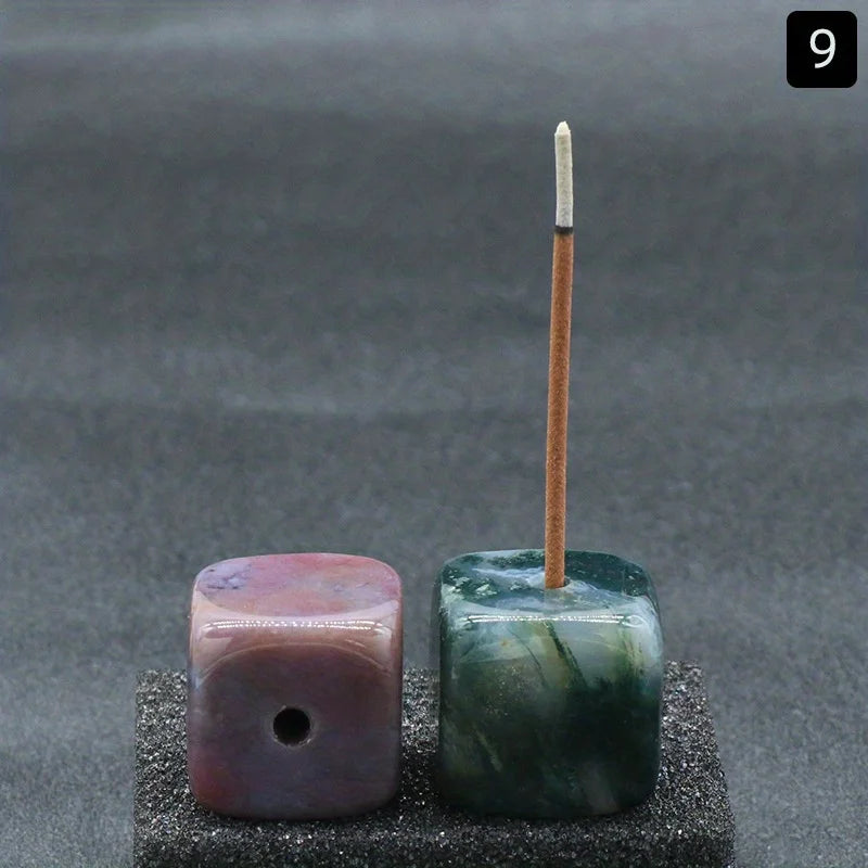 Natural Agate Stone Incense Holder | Square Wire Stick Incense Burner with Unique Patt close-up view