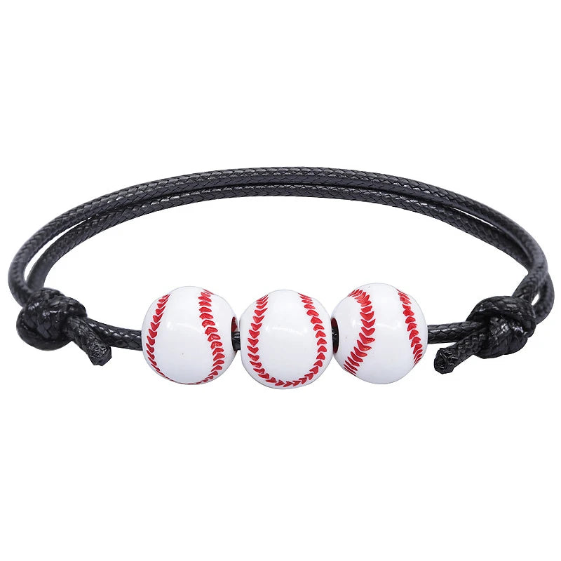 5/10pcs Football Baseball Basketball Beads Charm Adjustable Bracelets for Sports Theme B detail view