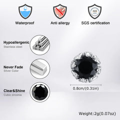 Unisex Black Onyx Screw Stud Earrings | Stainless Steel Retro Earrings for Men and Wom close-up view