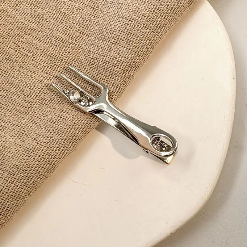 ⚑1/2Pcs Metal Silver Knife Fork Designs Hair Clip Color Rhinestones Hairpin Y2k Sweet Cool Girl Personality Hair Accessories