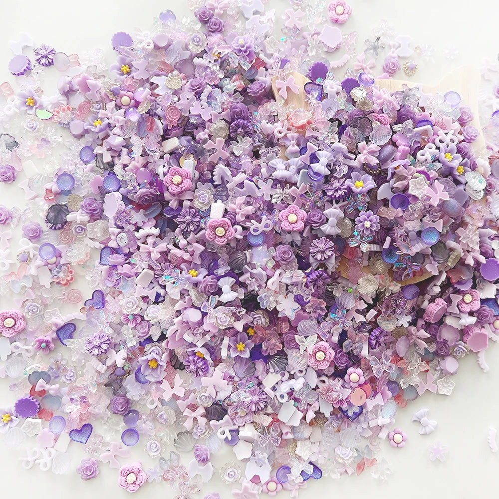 100PCS Random Mixed Strawberry Flowers Nail Charms Sweet Resin Flatback Moon Nail Art alternate view