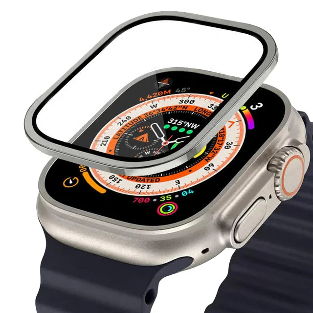 Metal Aluminum Alloy Case for Apple Watch Ultra 3 49mm Screen Scratch-proof Protective Cover Frame+HD Tempered Glass Film Shell