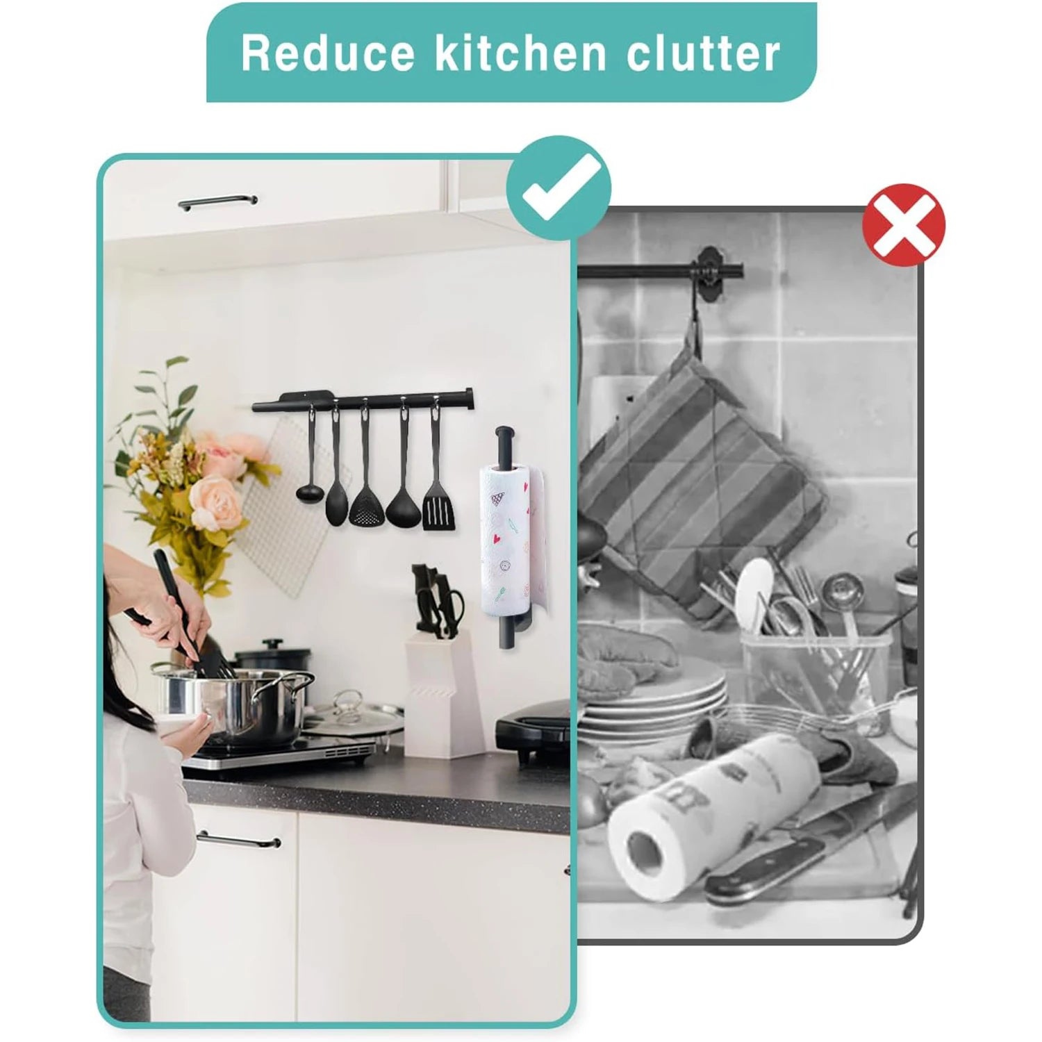 Kitchen Paper Towel Holder Adhesive Tissue Hanger Toilet Roll Paper Dispenser Cabinet close-up view