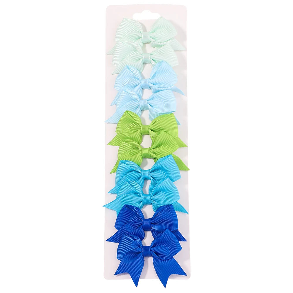 10Pcs/Set New Cute Solid Ribbon Bowknot Hair Clips for Baby Girls Handmade Bows Hairpin detail view