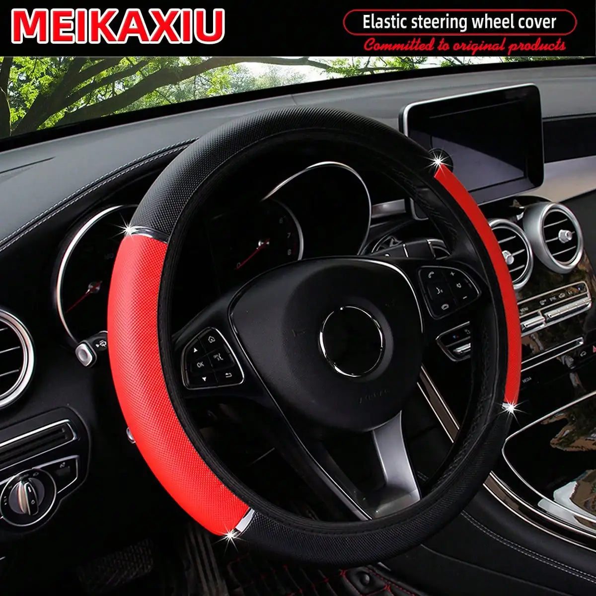 Shiny PU Leather Metal Stretchable Steering Wheel Cover for Women Car Decoration Rimle close-up view