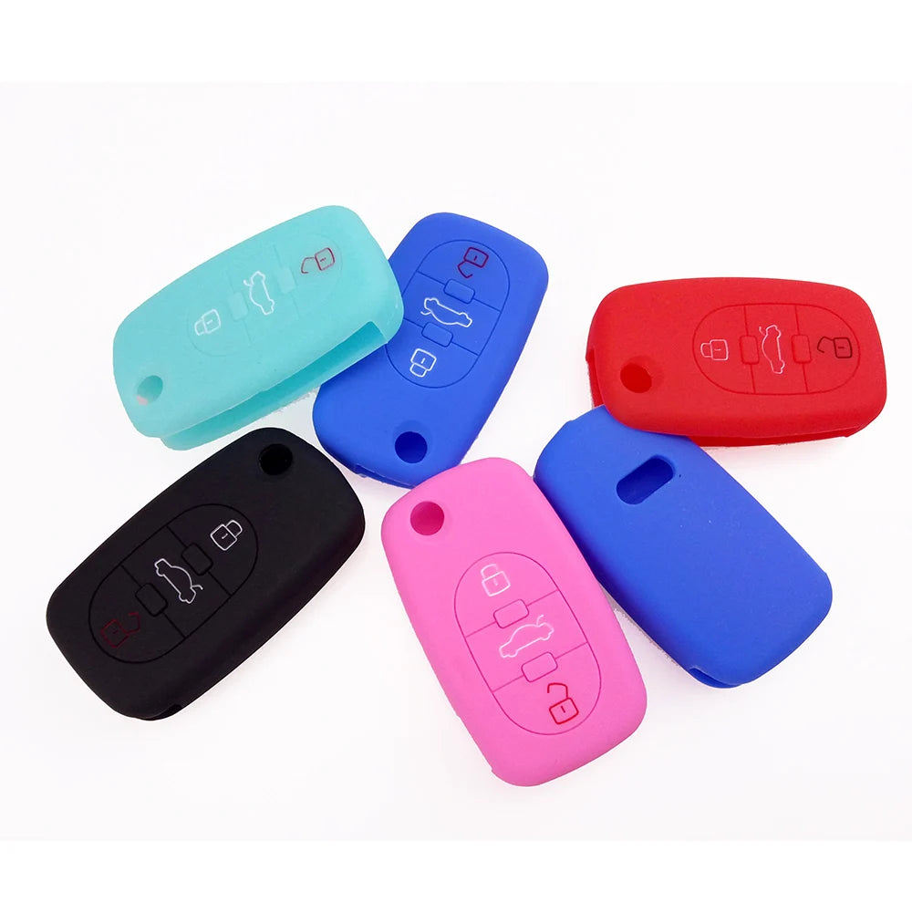 XUKEY Silicone Car Key Fob Cover Case | 3 Button Flip Remote Holder for Audi A2 A3 S3 close-up view