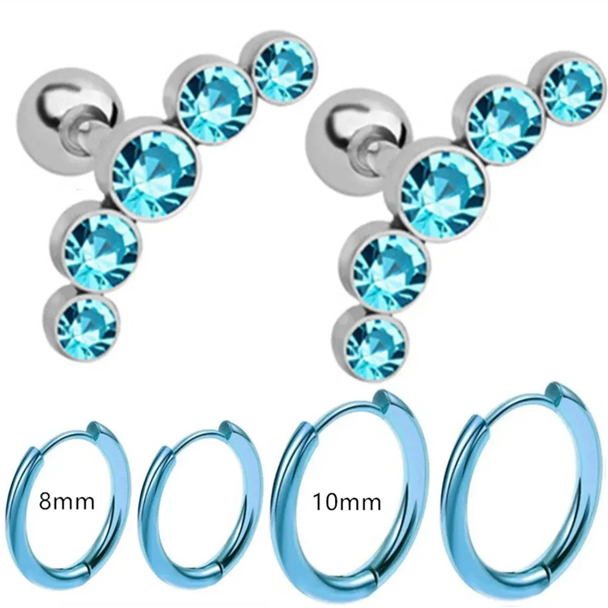 EVISPOL 6Pcs Fashion Stainless Steel Colorful Crystal Tragus Stud Earrings Set Helix Car detail view