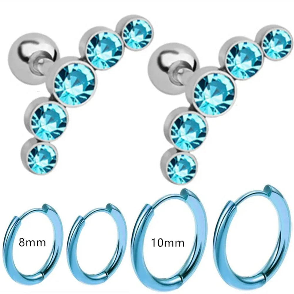 EVISPOL 6Pcs Fashion Stainless Steel Colorful Crystal Tragus Stud Earrings Set Helix Car detail view