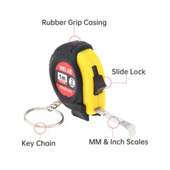 1pc/5pcs 3ft / 1m Green/Yellow Keychain Tape Measure for Quick Easy Measurements with close-up view