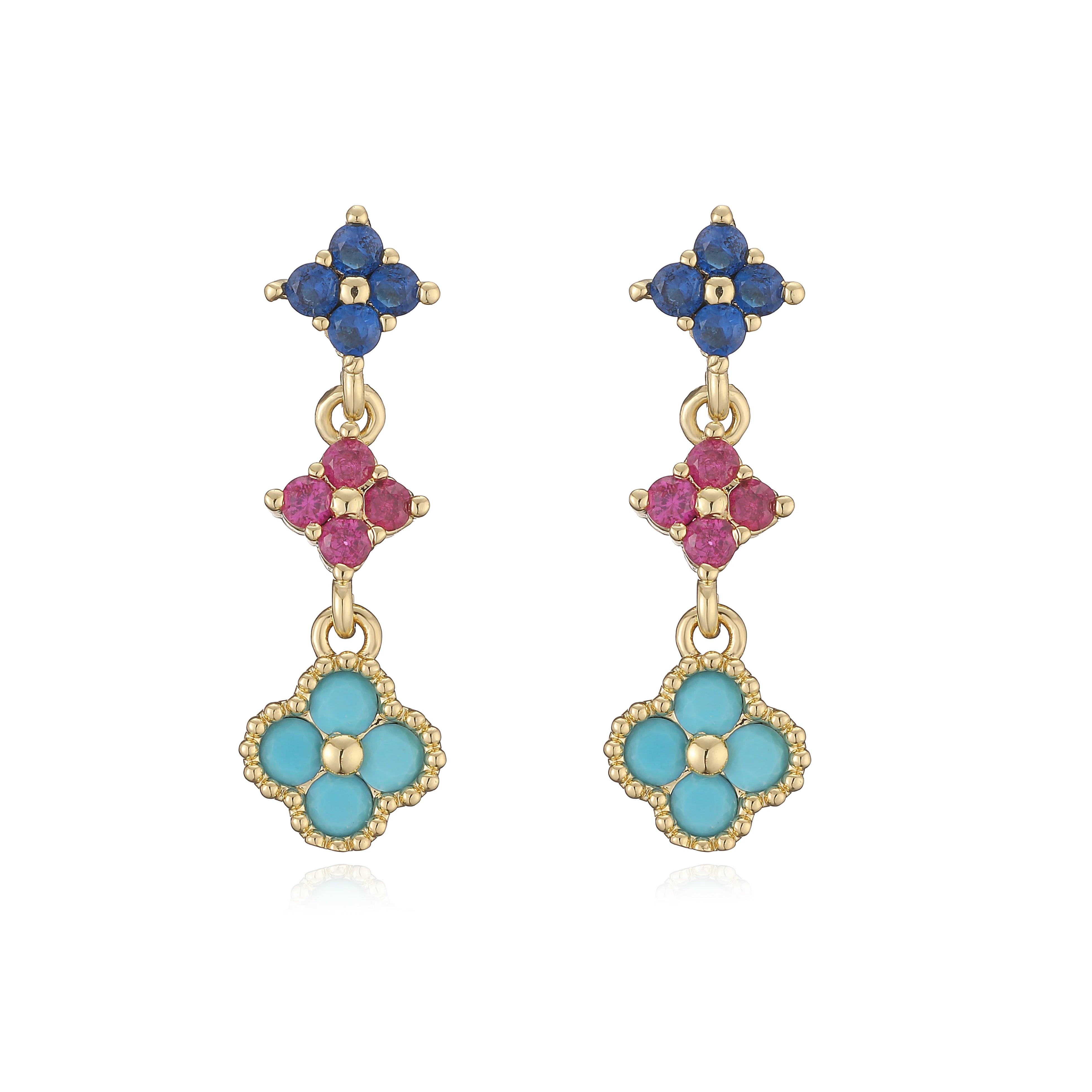 HECHENG,Sparkling Zirconia Stud Earrings Floral Tassel Earrings French Banquet Styl additional angle