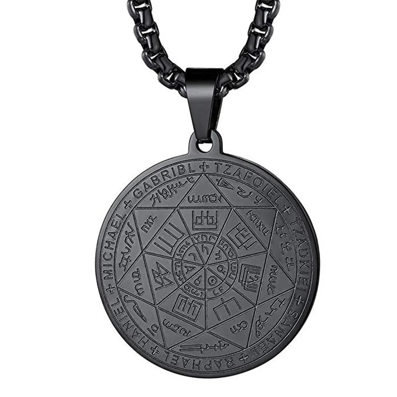 Seven Archangels Amulet Stainless Steel Necklace | Seal of Solomon Talisman Pendant detail view