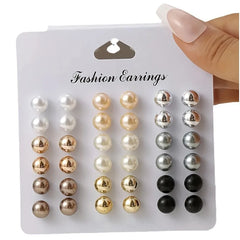 18 Pairs Multi-Color Imitation Pearl Stud Earrings Set