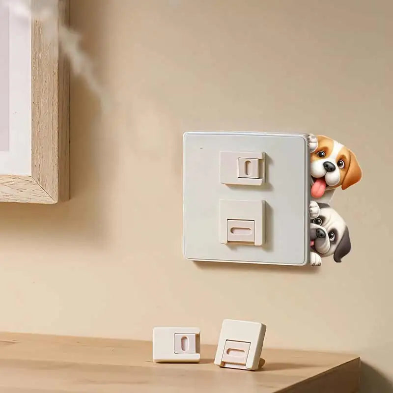Dog Peeking Around The Corner Light Switch Wall Sticker | Cartoon Animal Decals for DI close-up view