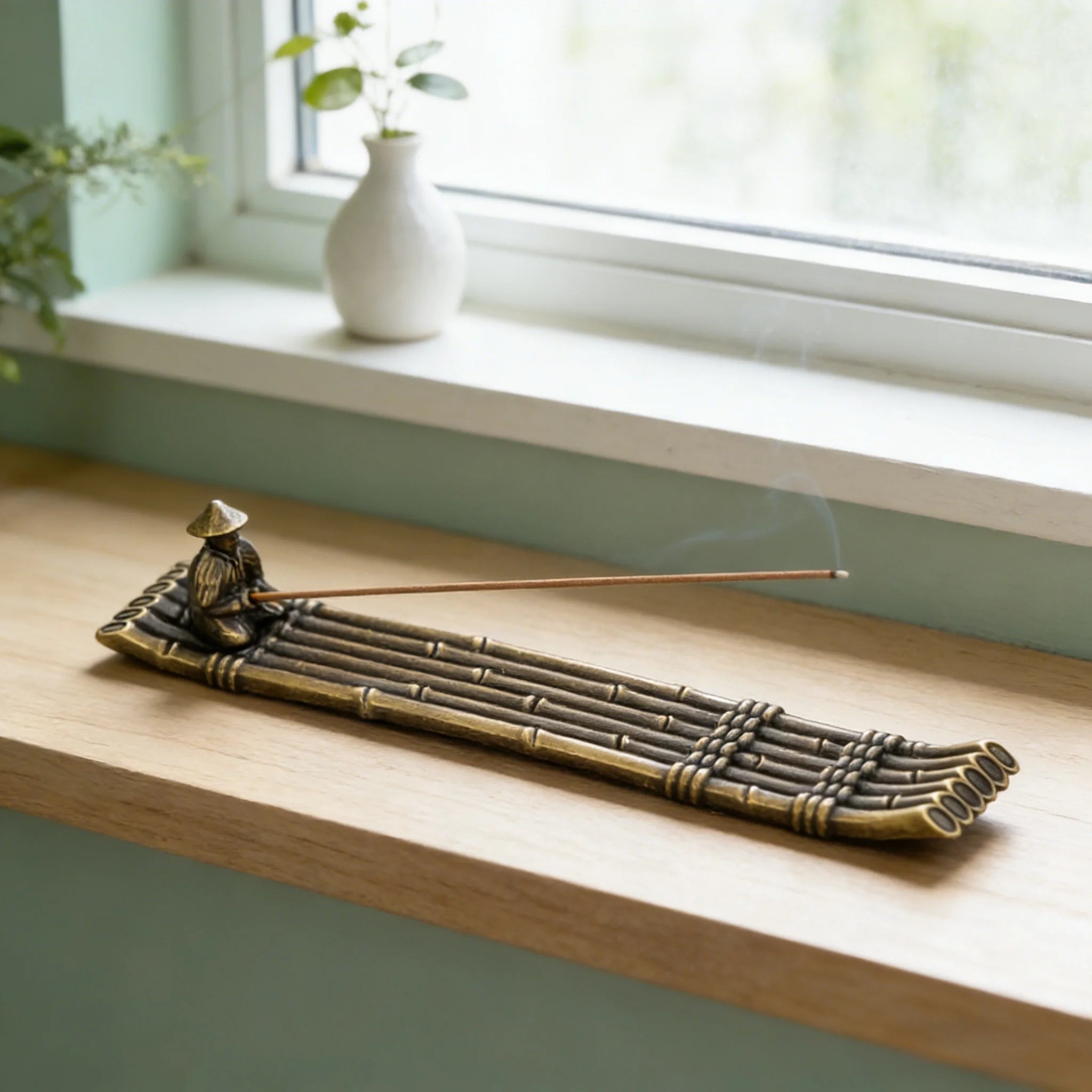 Creative Incense Holder Boat | Old Men Fishing Japanese Style Incense Stick Burner lifestyle view