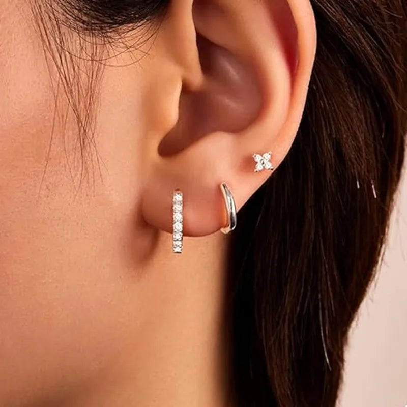 3Pcs Crystal Tragus Stud Earring Set Flower Cartilage Huggie Earring Bulk Helix Jewelr close-up view
