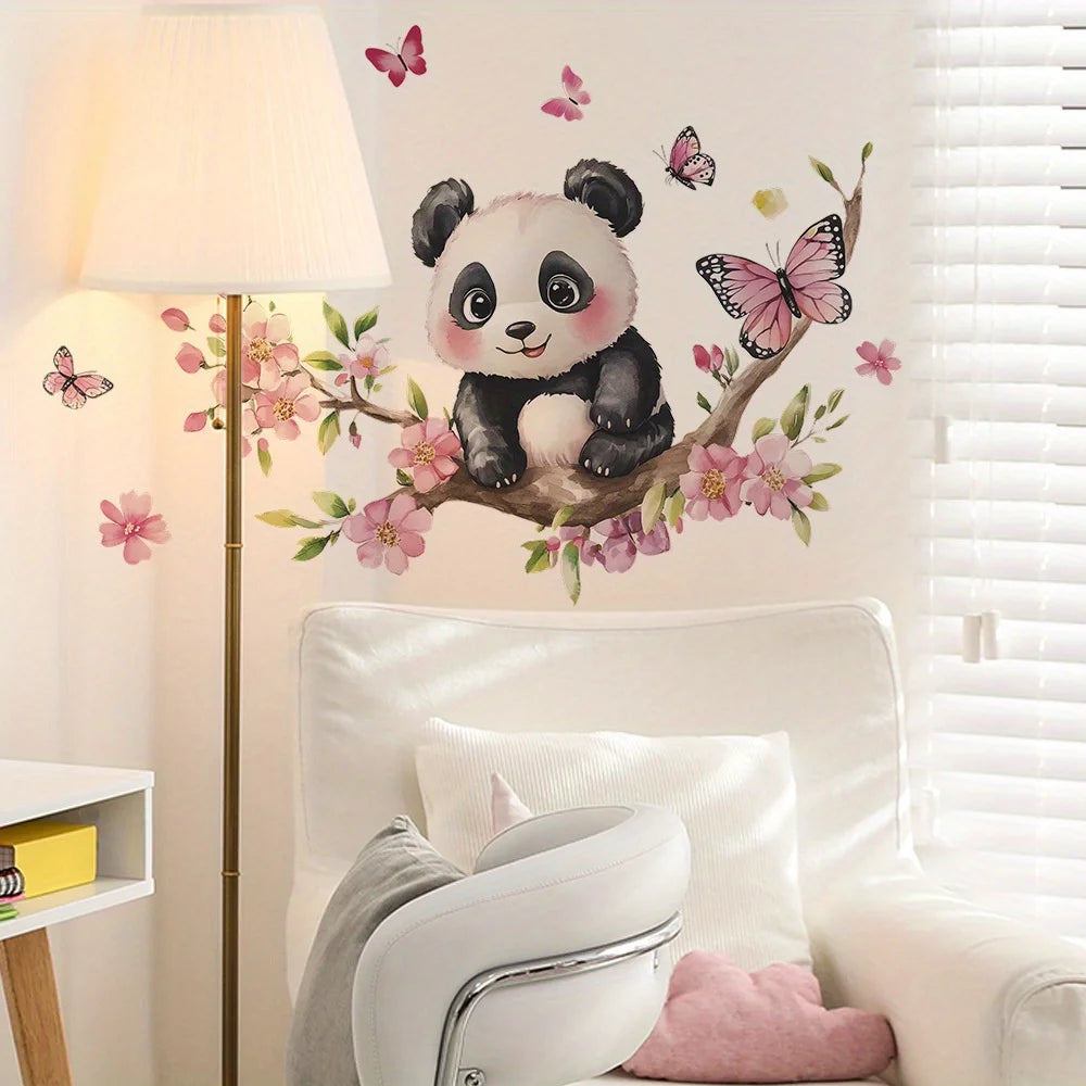 Panda Cherry Blossom Wall Sticker | PVC Self-Adhesive Decal for Bedroom Living Room lifestyle view