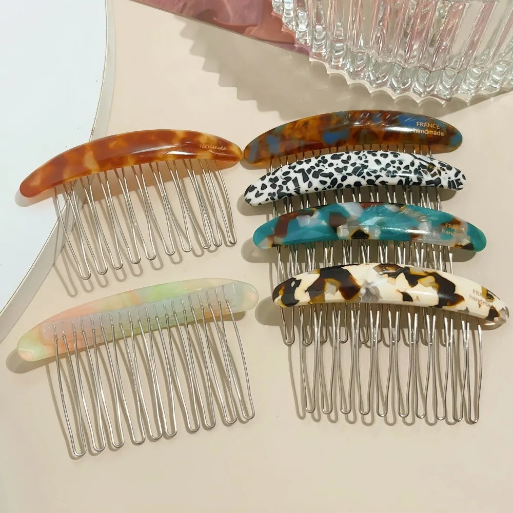 1/2pcs Acetate Metal Hair Combs Clips for Women Girls Side Bangs Upside-down Hairpins lifestyle view