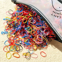 1000 Pcs/Bag Small Clear Rubber Band Black Holder Hair Ties Gum White Colorful Elastic close-up view