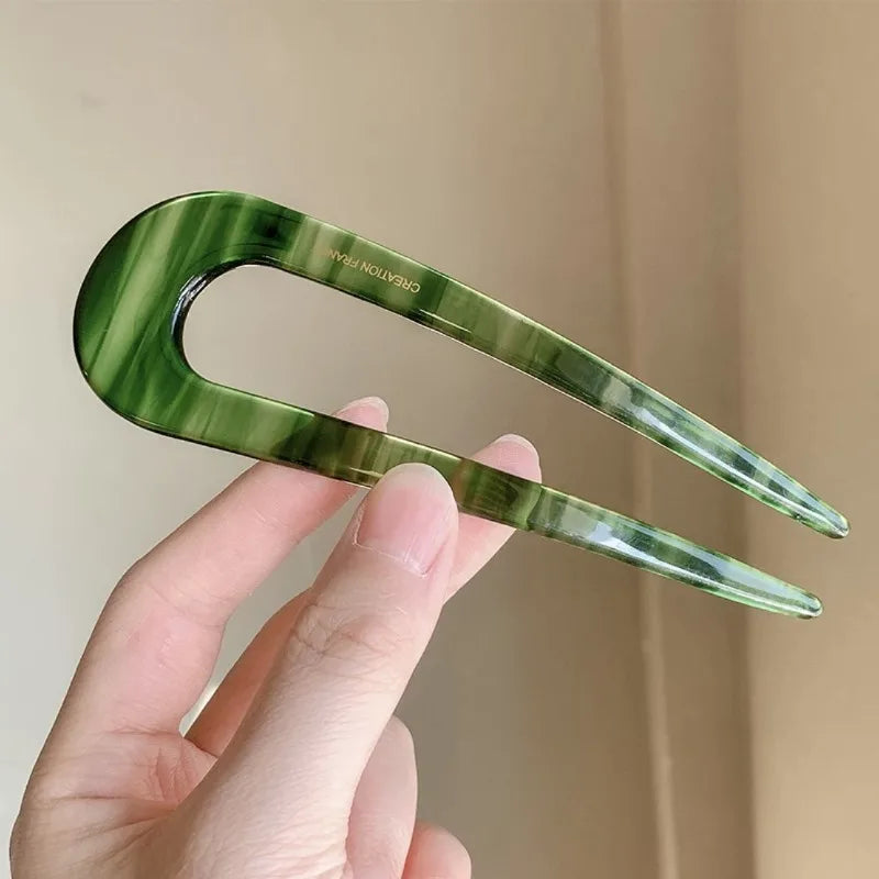 1/2/3/5pcs U-shaped Acrylic Hairpin for Women Elegant Temperament Ponytail Hair Clip F close-up view