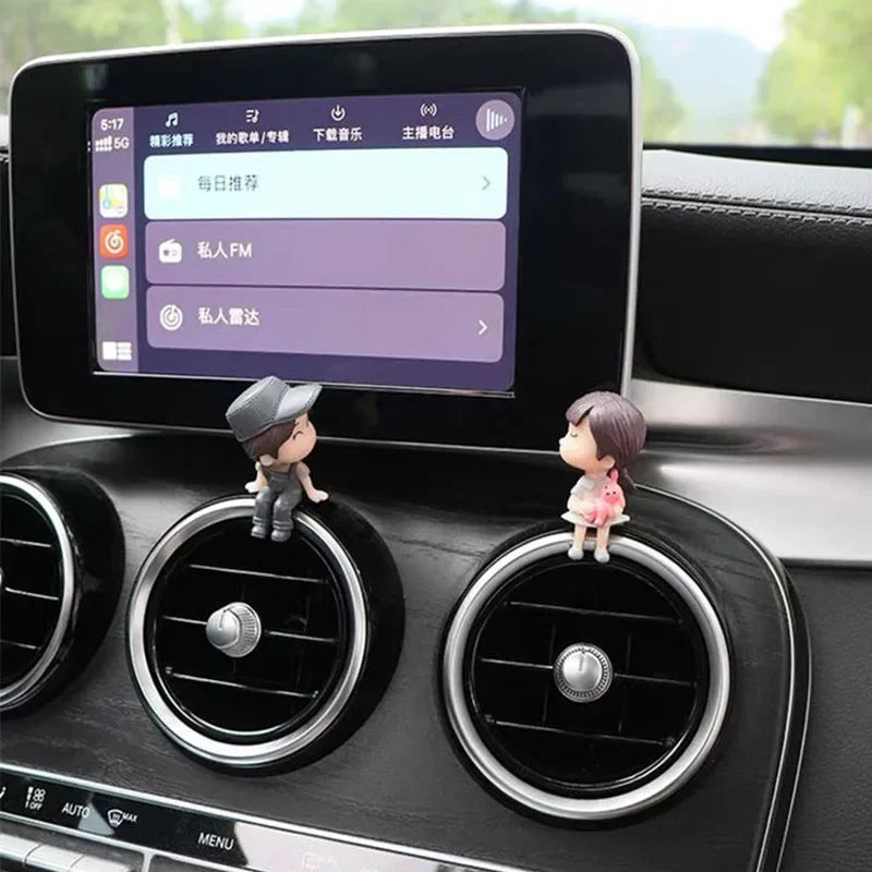 Cute Cartoon Couples Car Ornament Romantic Figurines Gifts close-up view