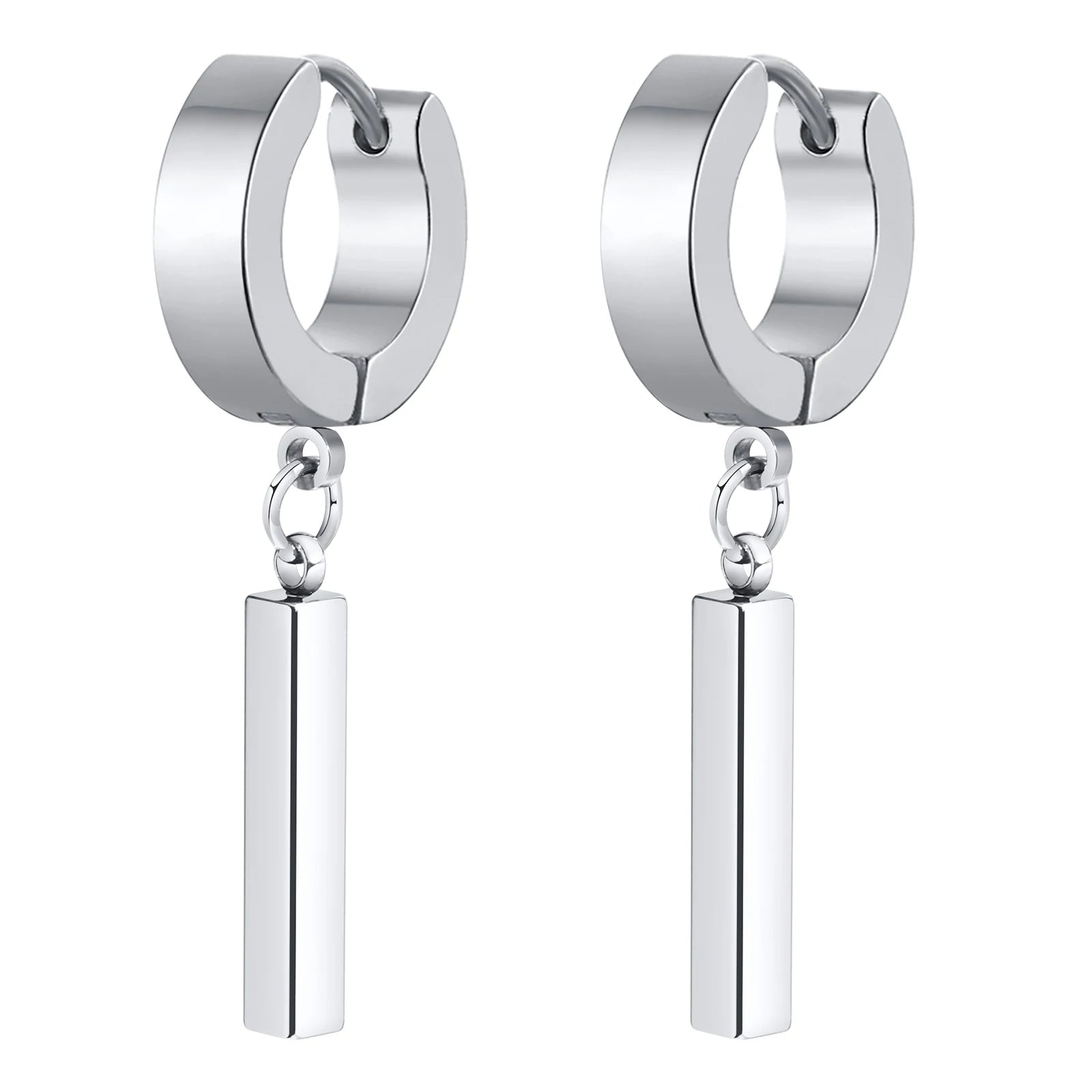 Men's Cool Punk Statement Geometric Bar Hoop Huggie Earrings Gifts Jewelry, Waterproo alternate view
